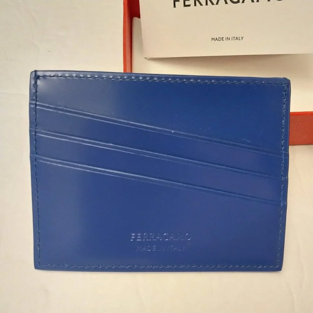 Ferragamo Leather Card Holder Lapis Blue
